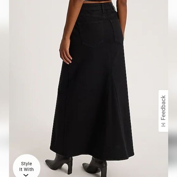 High Waisted Black Maxi Denim Skirt Size 0 - Picture 3 of 6